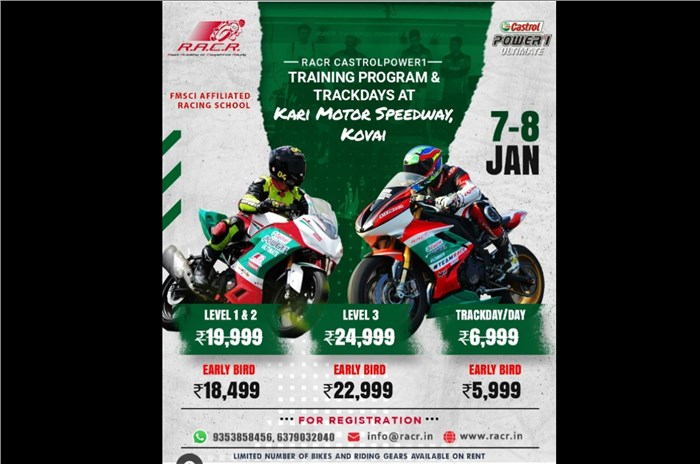 RACR riding school, trackday date announcement.